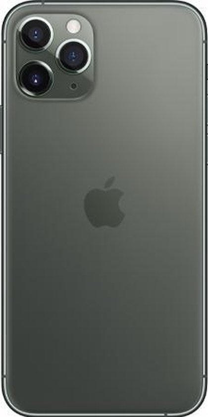 Achterkant van een donkergroene iPhone 11 Pro met drie camera's en een Apple logo.