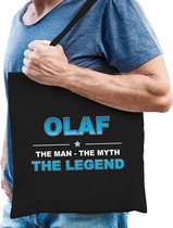 Naam cadeau Olaf - The man, The myth the legend katoenen tas - Boodschappentas verjaardag/ vader/ collega/ geslaagd