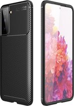 Samsung Galaxy S21 Plus Hoesje Siliconen Carbon TPU Back Cover Zwart