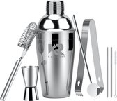 Robuuste Kwaliteit Cocktailshaker Set RVS + 2 gratis RVS rietjes - Keizer RVS - 5 Delige Set - RVS Bar Shaker Set