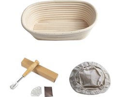 Rijsmandje - Broodbakken - Ovaal – Inclusief Deegmesje, Deegkleed en Deegschraper – Banneton - Zuurdesem – 25x14 cm