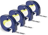 Telano 4 stuks Compatible Papieren Labels 91200 voor Dymo LetraTag Labelprinter - Zwart op Wit - 12 mm x 4 m - S0721510 Labeltape