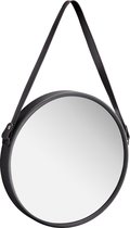 Miroir rond avec bracelet en cuir - Zwart - Ø 28 cm