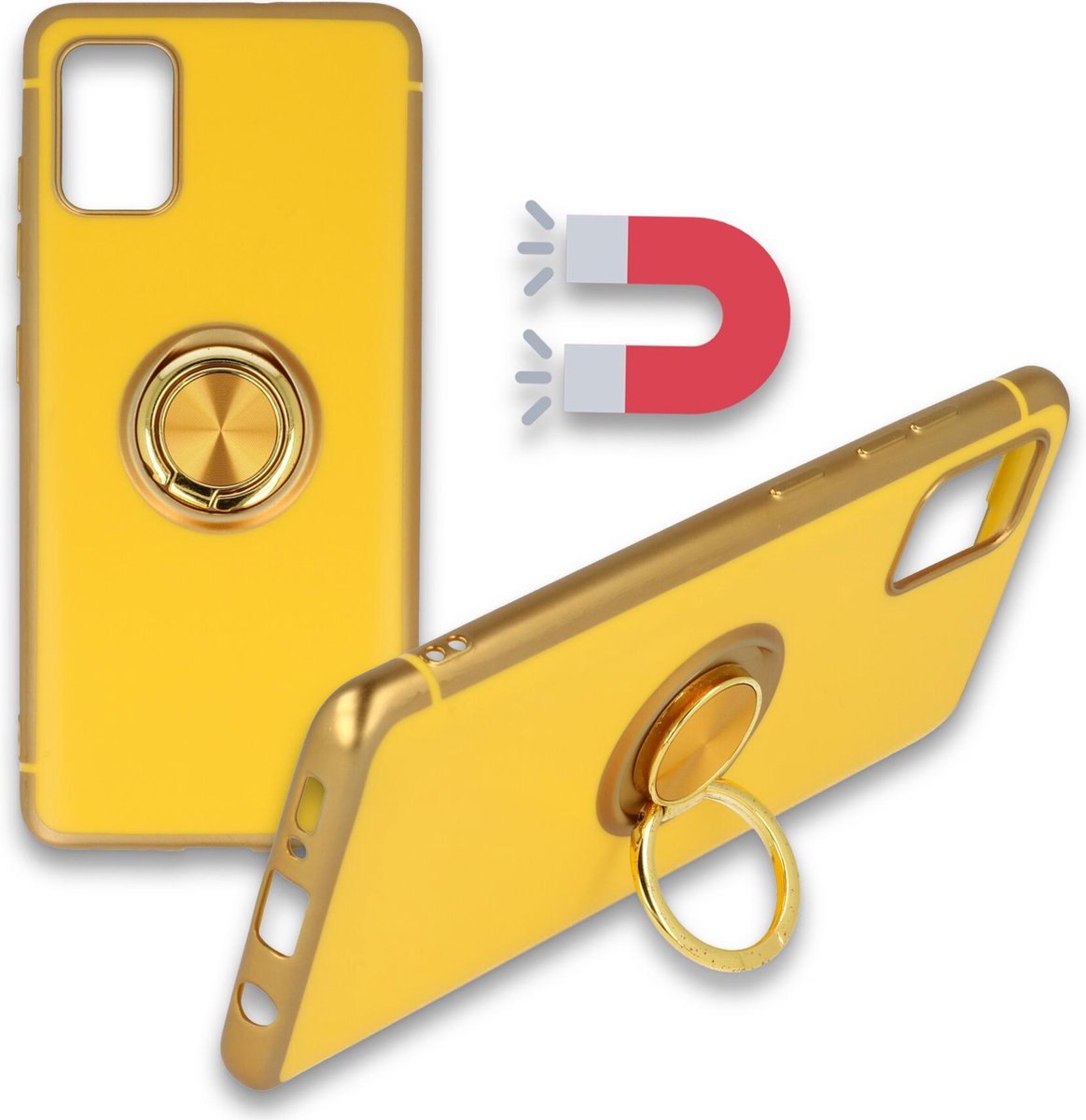 HB Hoesje Geschikt voor Samsung Galaxy S20 - Geel - Siliconen Back Cover met Ring Kickstand - Geschikt voor Magneet Houders