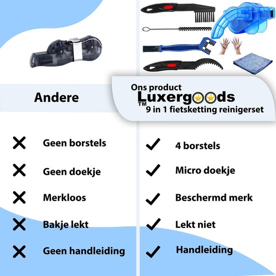 Luxergoods Fietsketting reiniger - Ketting schoonmaken - 9 delig - Inclusief borstel - Gratis handschoenen - Fietskettingreiniger - LuxerGoods™