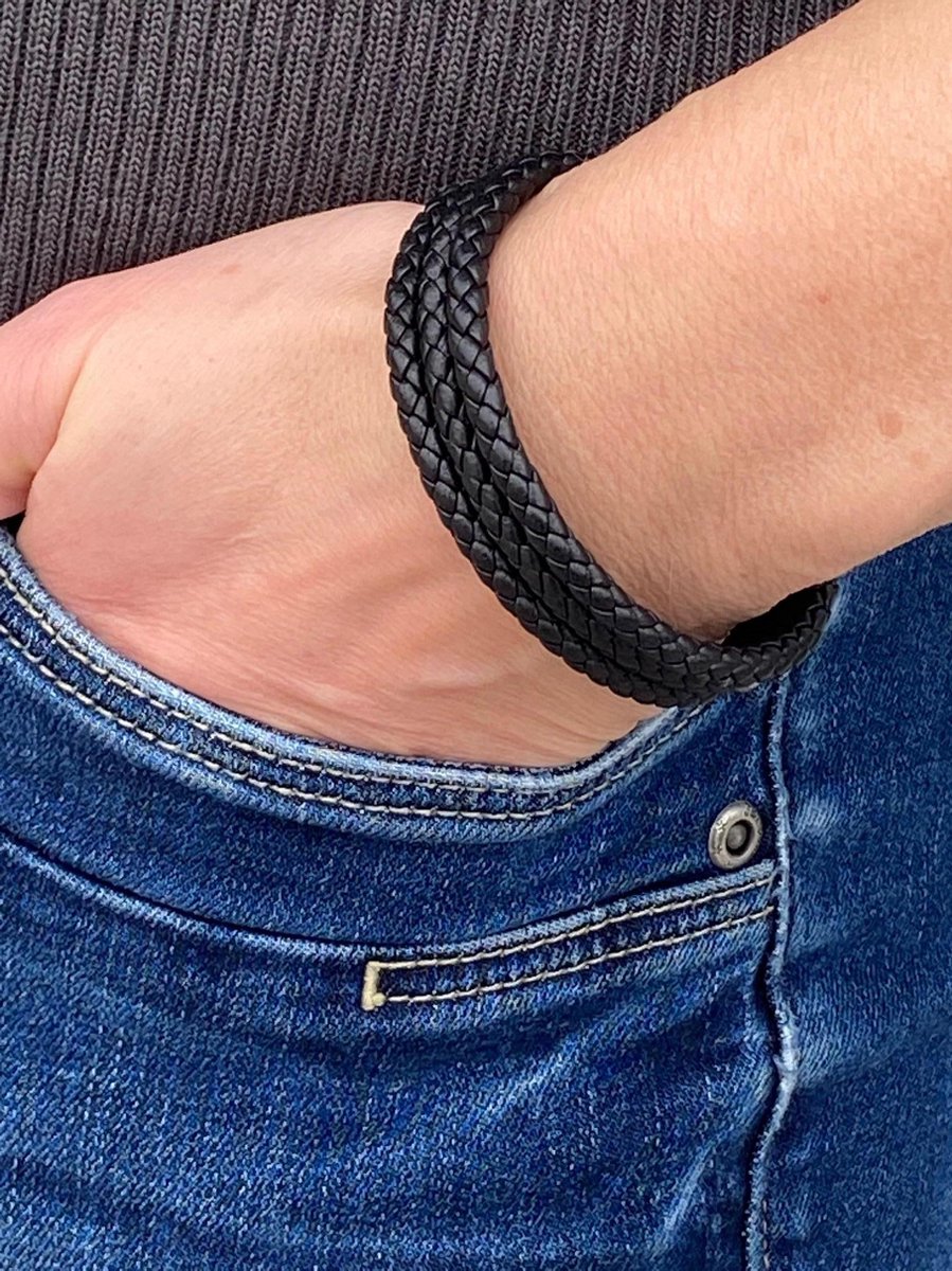Eigso 6 Pcs Lederen Armband Zwart Gevlochten Brede Polsband Vrouwen Mannen Punk Sieraden Schedel, Eén maat, Leer