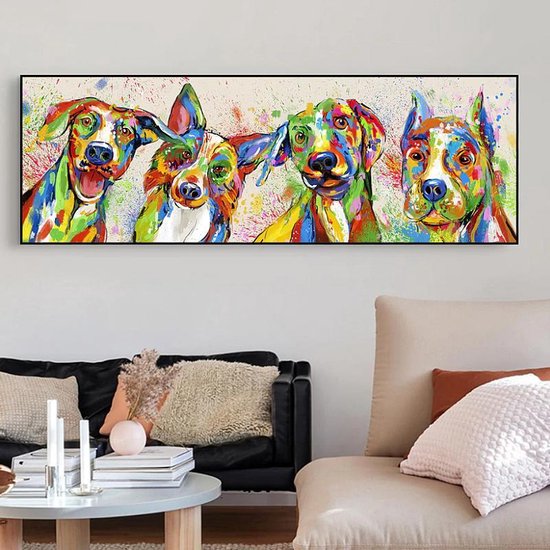 belediging Dertig Pracht Allernieuwste Canvas Schilderij XL 4 Kleurige Honden - PopArt Modern -  Poster - Dieren... | bol.com