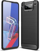 Voor Asus Zenfone 7 ZS670KS Brushed Texture Carbon Fiber TPU Case (Zwart)