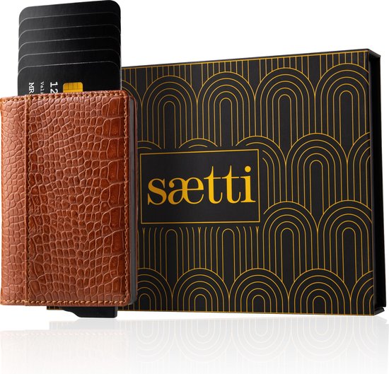 Saetti Portemonnee Premium Luxury Magneet Pasjeshouder Kaarthouder  - Walnut Bruin - Echt Leer
