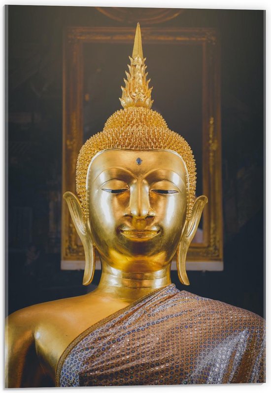 Acrylglas - Religieuze Gouden Buddha - 40x60cm Foto op Acrylglas (Met Ophangsysteem)