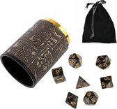 Polydice set voordeel met cup | 9 delig | voordeelset van 7 polyhedral dobbelstenen inclusief velours bewaarzakje & dobbelbeker | dungeons and dragons dnd dice cup | D&D  Pathfinder RPG | Zwa