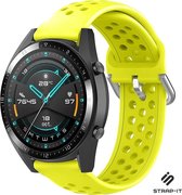 Siliconen Smartwatch bandje - Geschikt voor  Huawei Watch GT siliconen bandje met gaatjes - geel - 42mm - Strap-it Horlogeband / Polsband / Armband