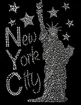 New York City Tekst Lady Liberty Strass Strijk Applicatie 19.2 cm / 29.1 cm / Zilver