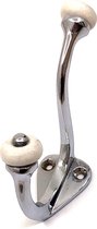 AVENUE DECORATION hoed-jashaak "Merwede" | 2-haaks | 30 x 100 mm | chroom met wit porseleinen knop