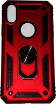 Apple iPhone X/XS Rood Shockproof Militairy Hybrid Armour Case Hoesje Met Kickstand Ring - Apple iPhone X/XS Rood - Extreem Stevige Anti-Shock Hard Rugged Cover Bumper Hoes Met Mag