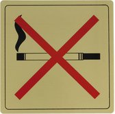 Niet roken – zelfklevend Deurbordje Sticker- Gouden Aluminium – 14 x14cm