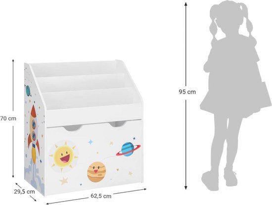 MIRA Home - Boekenkast - Opbergkast - Kinderkamer - Textiel - Wit/Blauw - 62.5x29.5x70
