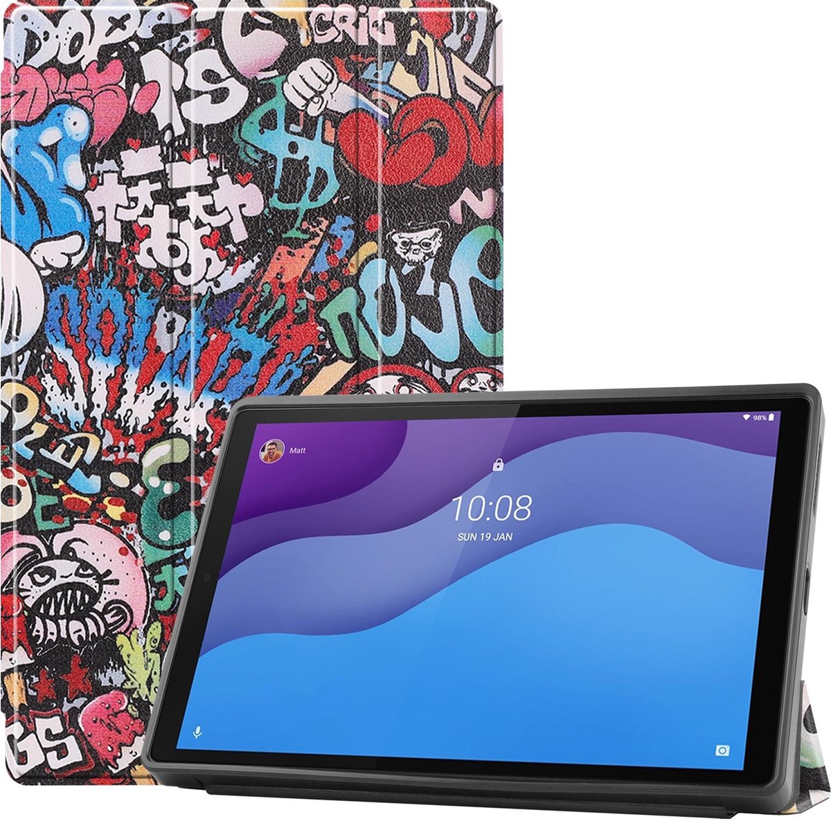Tablet hoes geschikt voor Lenovo Tab M10 - 10.1 inch - TB-X306f - Book Case met TPU cover - Graffiti