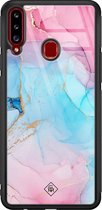 Samsung A20s hoesje glass - Marmer blauw roze | Samsung Galaxy A20s  case | Hardcase backcover zwart