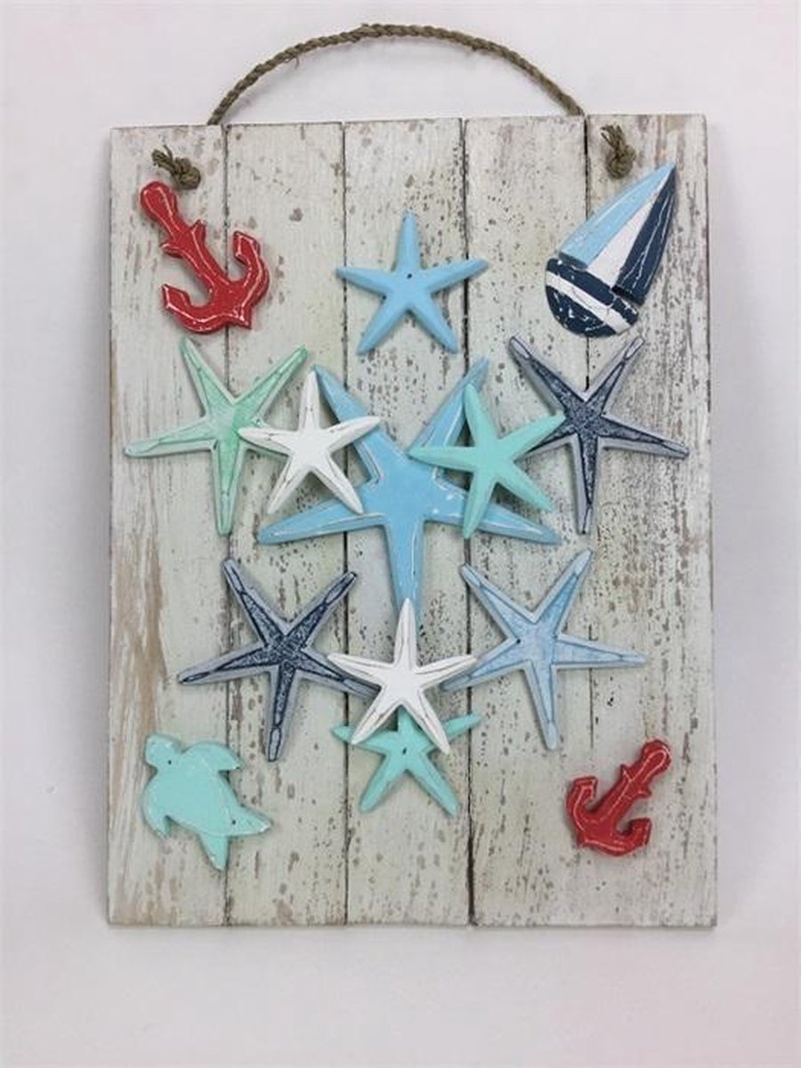 Beach Zeesterren 30x40 cm handgemaakt van hout