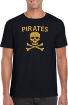 Piraten shirt / foute party verkleed t-shirt - goud glitter zwart - heren - piraten verkleedkleding / outfit XL