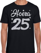 Hoera 25 jaar verjaardag / jubileum cadeau t-shirt - zilver glitter op zwart - heren - cadeau shirt M