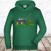 Groene hoodie met JD tractor -James & Nicholson-158/164-Hoodie jongens