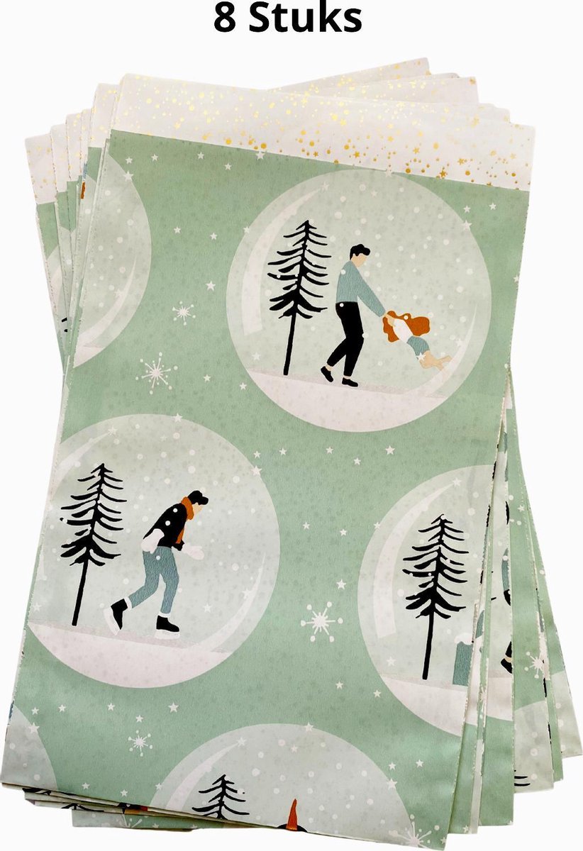 Gift bag - cadeau verpakking - 8 stuks - winterrondjes - blauw - kleurrijke cadeauverpakking - papieren cadeauverpakking - geschenkverpakking papier - cadeautasje - feestdagen cadeau verpakking - cadeau verpakking - kerst cadeauverpakking