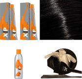 XP100 haarverfpakket kleur 1.0  Zwart (2x 100ML) met 6% waterstof ( 1x 250ML) incl verfbakje, kwast, maatbeker, puntkam en handschoenen