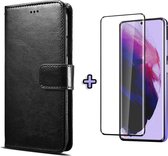 HB Hoesje Geschikt voor Samsung Galaxy S21 Zwart - Portemonnee Book Case - Kaarthouder & Magneetlipje & Volledige Display Screenprotector