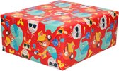 5x rollen inpakpapier kinderverjaardag met olifanten en poezen thema 200 x 70  - cadeaupapier