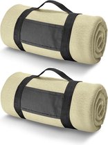 6x Fleece dekens/plaids zandkleurig met afneembaar handvat 150 x 120 cm  - Fleecedekens - Woonaccessoires