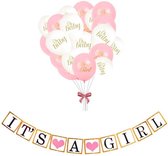 Geboorte versiering meisje - Babydouche Babyshower decoratie roze- baby ballonnen slinger - gender reveal - Hoera een meisje