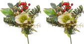 3x stuks kerststukjes insteek boeket wit 17 cm - Kerststukjes maken onderdelen