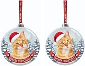 Set van 2x stuks kerstversiering glazen kerstbal rode kat/poes 7 cm