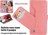 EmpX.nl Apple iPhone 11 Pro Max Rose Goud Boekhoesje | Portemonnee Book Case | Flip Cover Hoesje | Met Multi Stand Functie | Kaarthouder Card Case | Beschermhoes Sleeve | Met Pasjeshouder & M