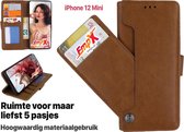 EmpX.nl Apple iPhone 12 Mini Khaki Boekhoesje | Portemonnee Book Case | Flip Cover Hoesje | Met Multi Stand Functie | Kaarthouder Card Case | Beschermhoes Sleeve | Met Pasjeshouder