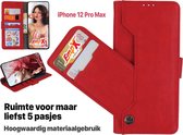 EmpX.nl Apple iPhone 12 Pro Max Rood Boekhoesje | Portemonnee Book Case | Flip Cover Hoesje | Met Multi Stand Functie | Kaarthouder Card Case | Beschermhoes Sleeve | Met Pasjeshoud