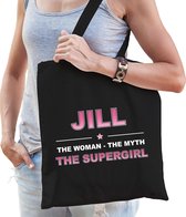 Naam cadeau Jill - The woman, The myth the supergirl katoenen tas - Boodschappentas verjaardag/ moeder/ collega/ vriendin