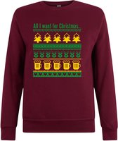 Sweater zonder capuchon - Jumper - Foute Kerst - Kerst Trui - Kerst Sweater - Ronde Hals Sweater - Christmas - Happy Holidays - Maroon - All I Want For Christmas - L