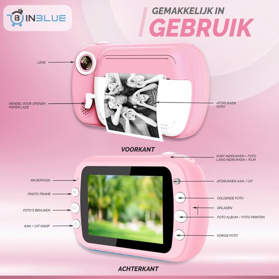 InBlue Instant camera Direct Foto's Afdrukken - Digitale Fotocamera, en... | bol.com