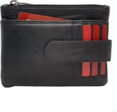 Sleuteletui Leer Zwart - 3 vaks - Sleutel Etui - Klein - Echt Leer - Pasjeshouder, Muntgeld, Briefgeld & Sleuteletui - Kleine Portemonnee - Smal