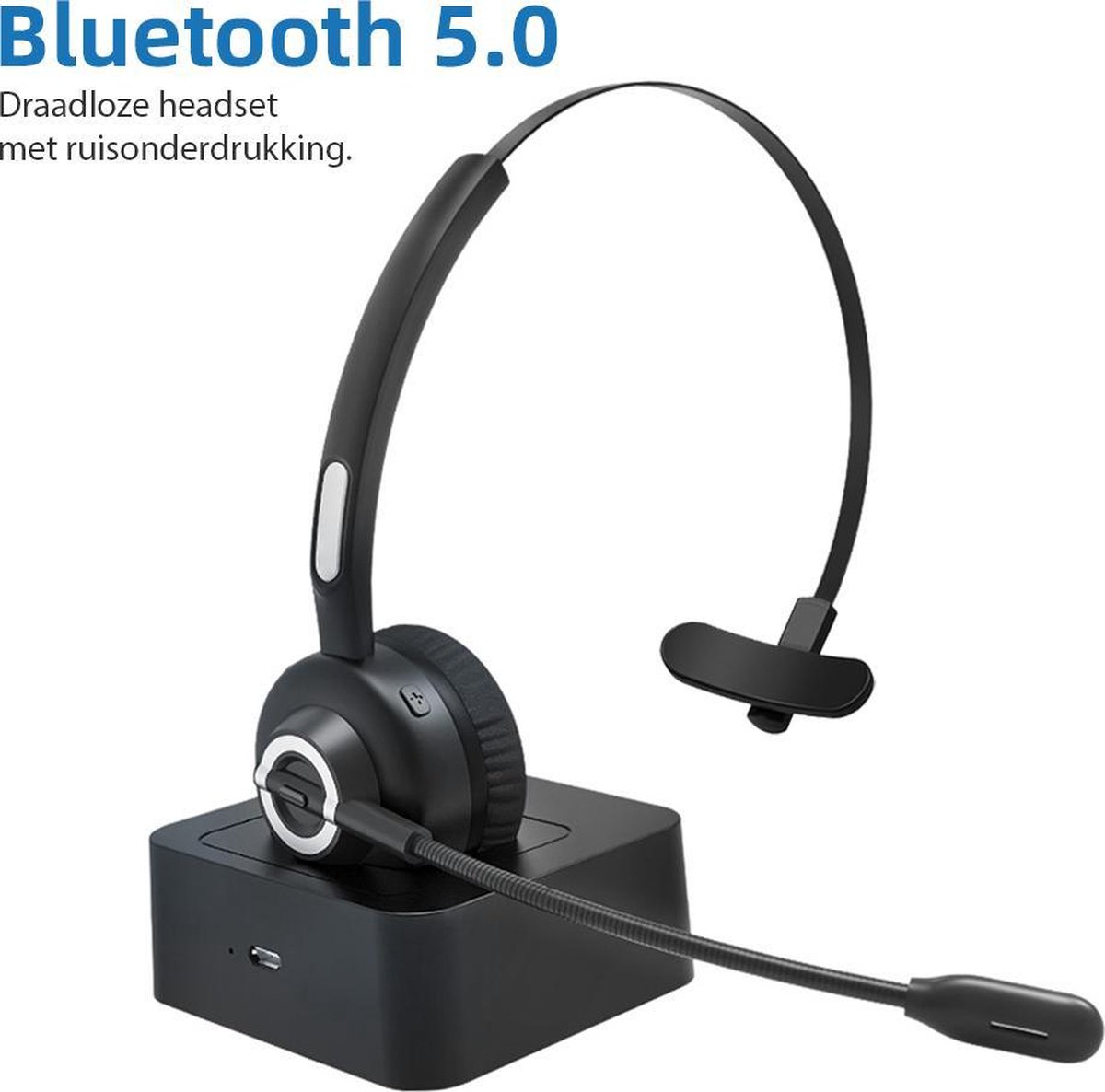 Professionele Headset met Microfoon van Versteeg – Bluetooth 5.0 - Koptelefoon - Headset - Headset met bluetooth - Bluetooth koptelefoon - Bluetooth headset - Draadloos met Laadstation – Headset - Microfoon