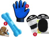 Honden Verzorgingsset - Honden Tandenborstel (Blauw) + Vachtborstel voor Hond (Zwart) + Dierenhaar Handschoen