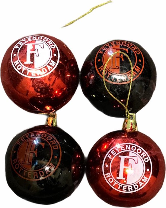 Feyenoord kerstballen 4 rood en zwart bol