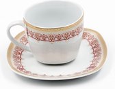 YILTEX – Koffiebekers – Koffiekopjes – set van 6st – Wit Met Rood – Porselein - 200ml