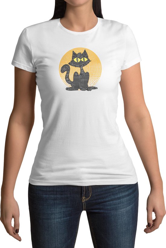 T-shirt Mysterious Cat - Femme - Taille M - Wit