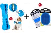Honden Verzorgingsset - Honden Tandenborstel (Blauw) en Vachtborstel voor Hond (Blauw)