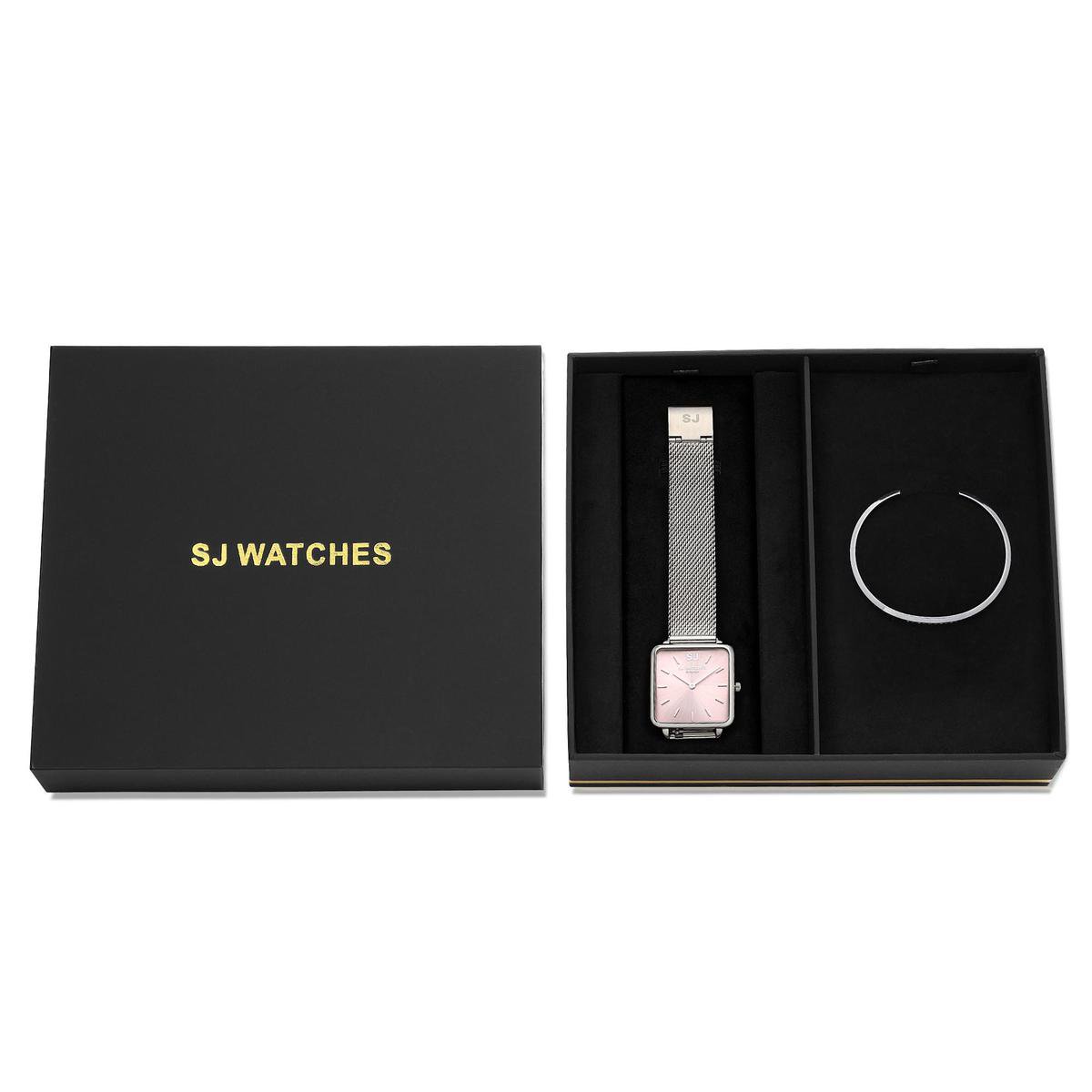 SJ WATCHES Geschenkset Avignon Horloge 28.5mm + Armbandje - Gift set - Geschenkset voor vrouwen - Zilveren dames horloge geschenkset