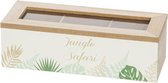 Theedoos jungle safari - wit - 23x9xh7cm - rechthoek hout